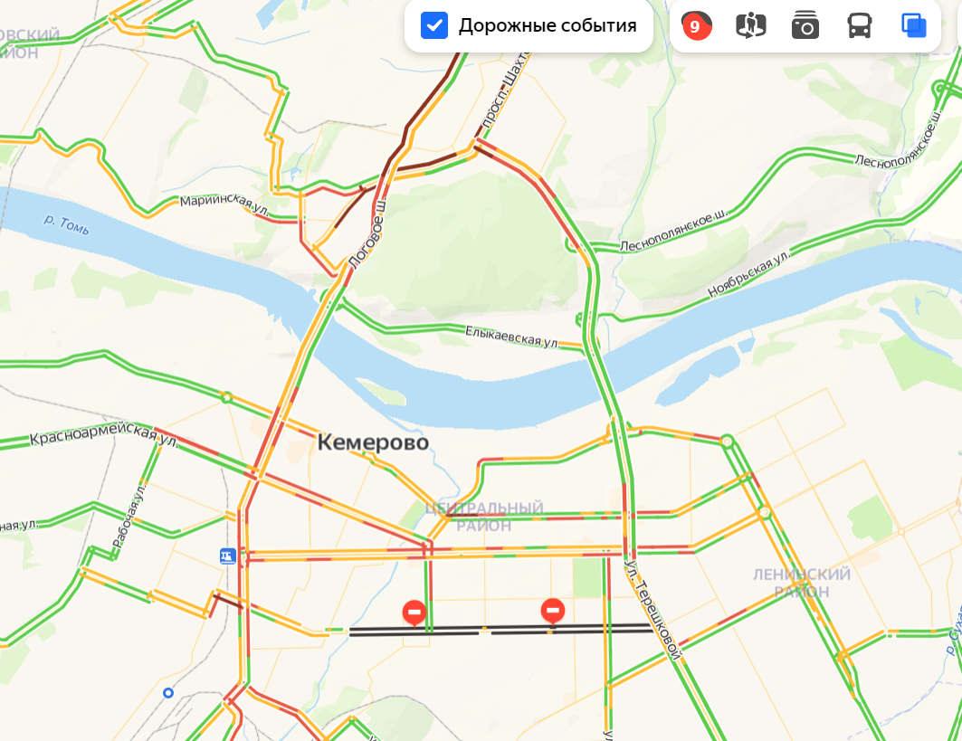 Пробки кемерово онлайн сейчас карта