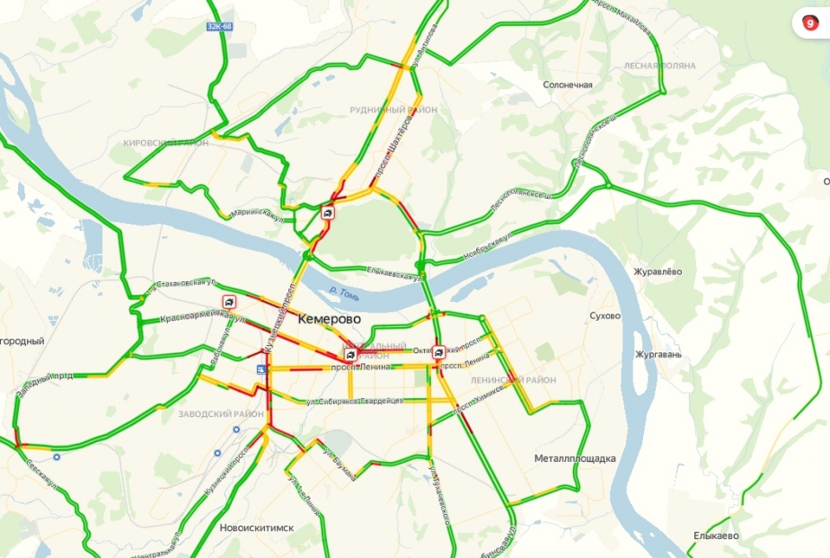 Пробки кемерово онлайн сейчас карта со спутника в реальном