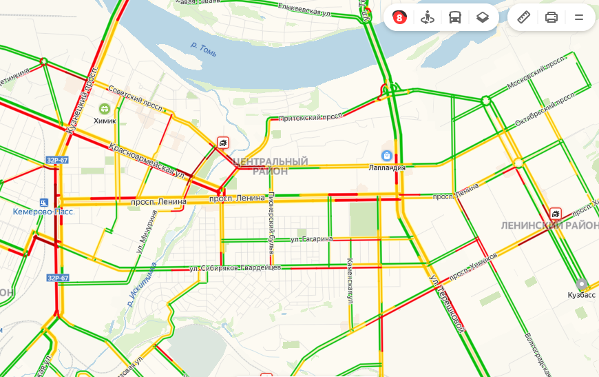 Пробки в кемерово сейчас карта